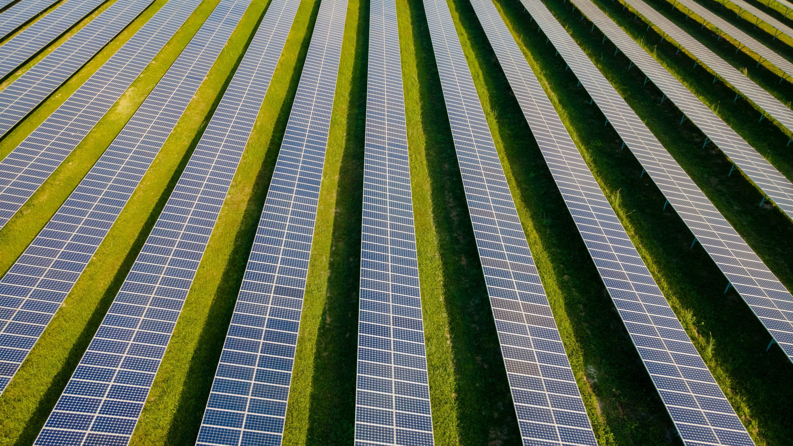 Solar panels sun power on the field in summer aerial view in Thailand Solar panel field